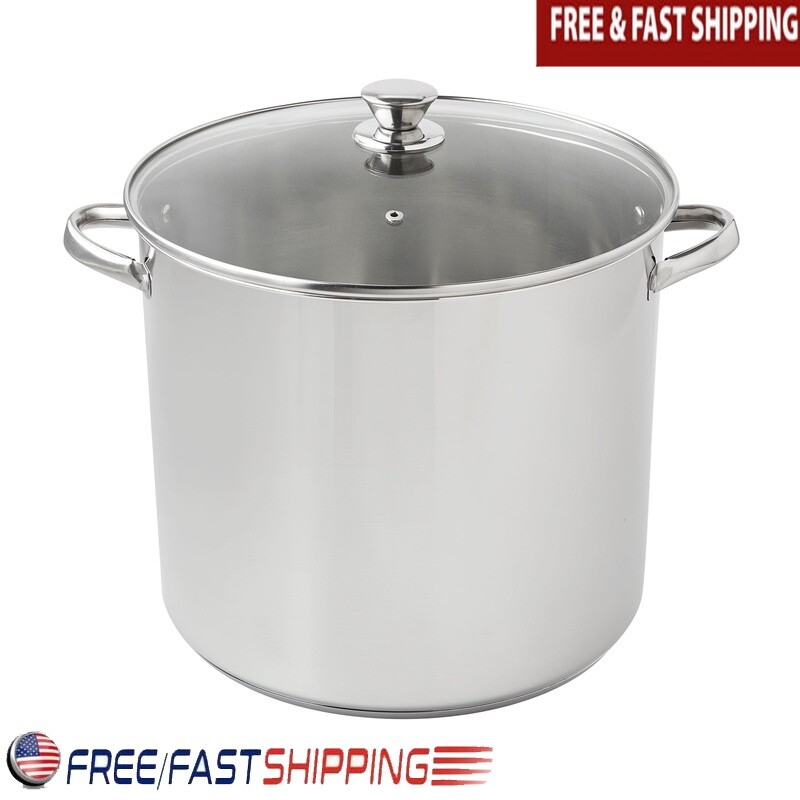 Stainless Steel 20 Quart Stock Pot W/ Glass Lid Induction Safe Dishwasher Safe