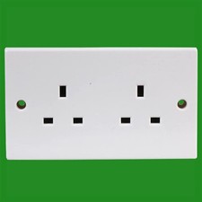 2 Gang, White Unswitched 13A Double Mains UK 3 pin Twin Wall Power Socket Outlet
