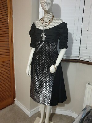 Rare Frank Usher vintage evening dress Silver Black Size S 8/10