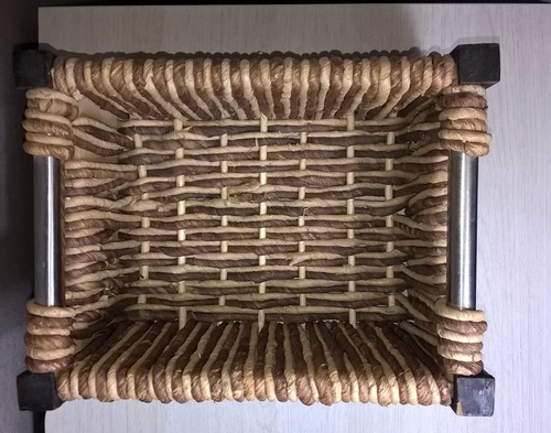 Rustic 10" Rectangular Woven Basket Jute? Fibers W/ Wood Corners & Metal Handles - Picture 6 of 9