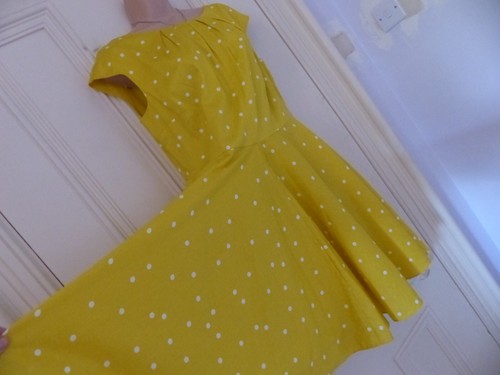 Gorgeous Boden UK14P fit and flare bright yellow dress, white dots, knee length - Picture 8 of 18