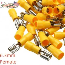 100pcs 6.3mm Yellow Female Spade Terminal Crimp 12-10AWG Wire Connectors