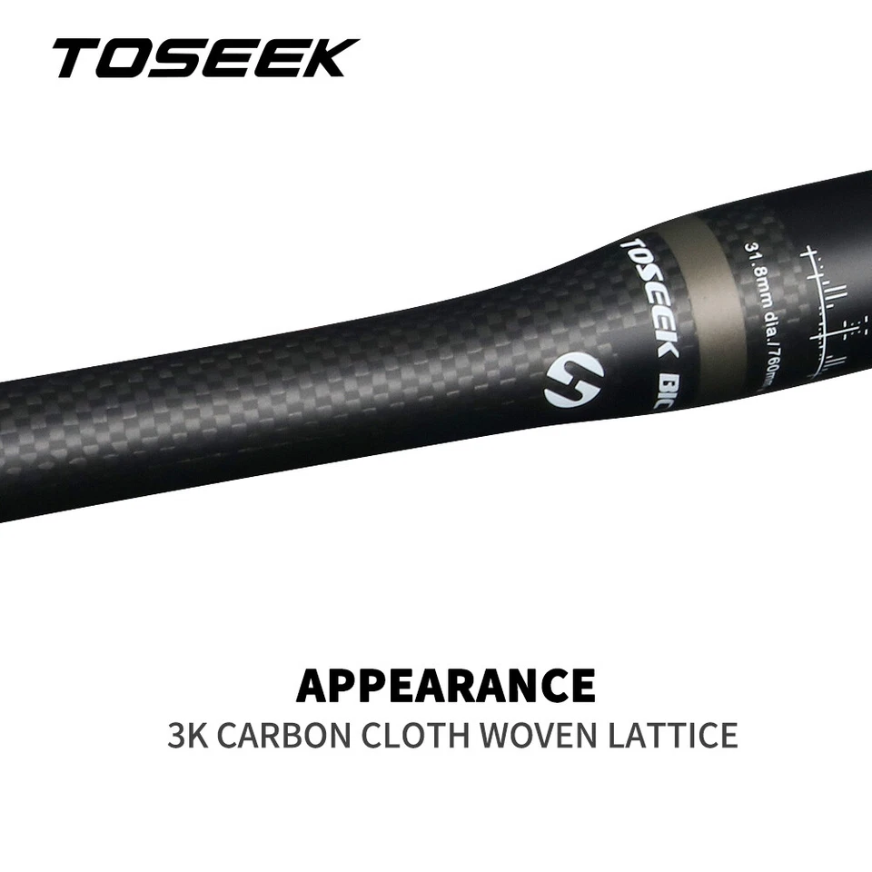 TOSEEK Carbon Fiber Handlebar XC Mountain Bike Flat Bar Rise Bar 31.8*580-760mm - Image 4 of 4