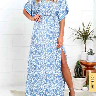 chinese dress ladies Brown Multi Floral Print Cotton Maxi Dress - All Dresses