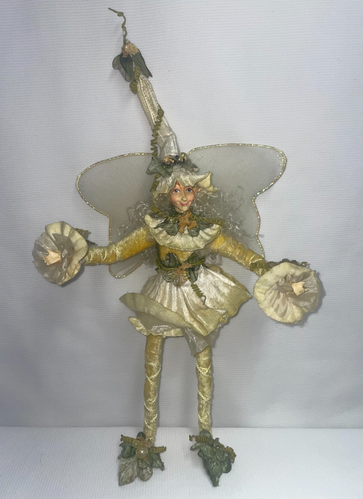 15-Inch Posable Resin and Fabric Yellow Green Garden Fairy