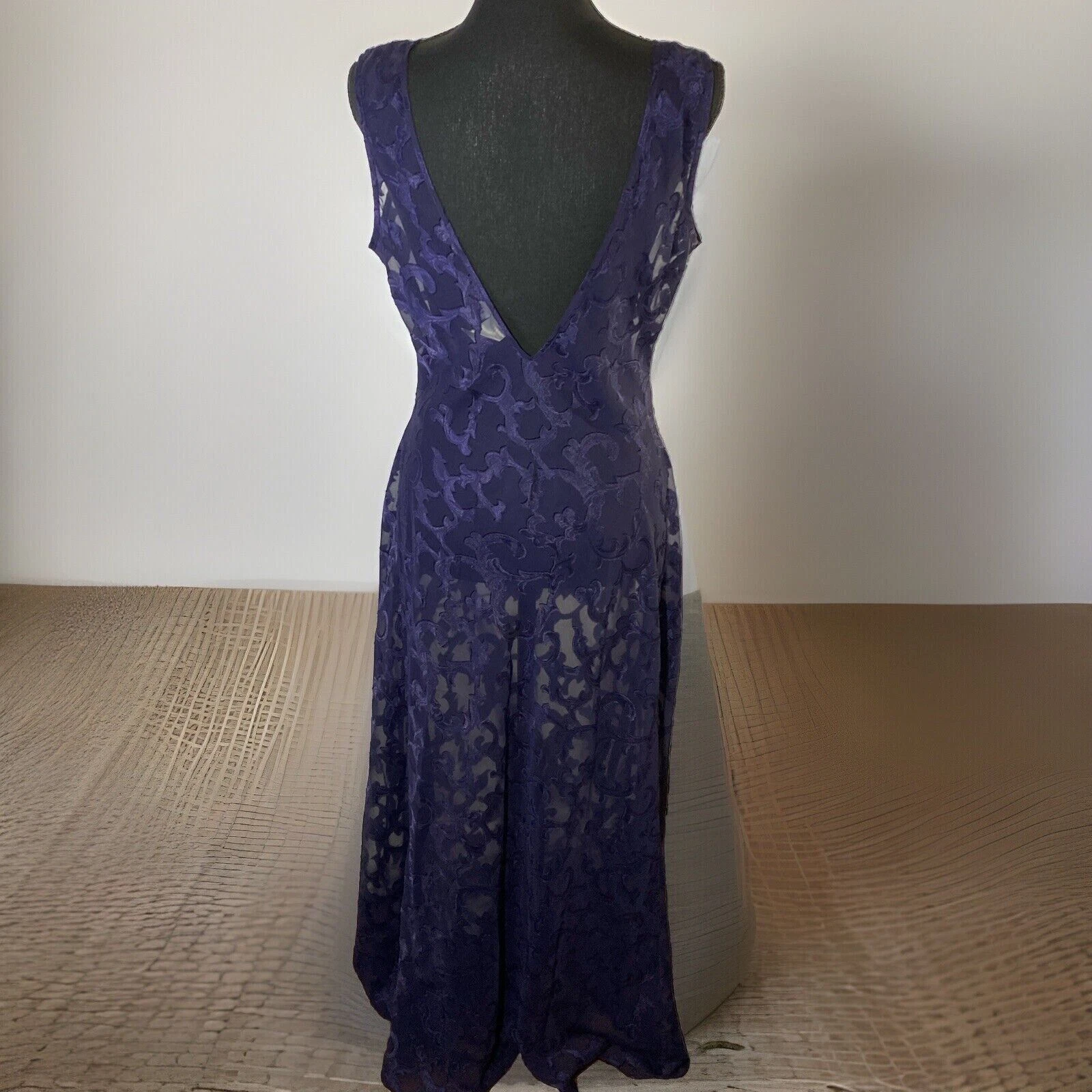 UNDERCOVER Abito Slip Vintage Victoria’s Secret Etichetta Corona Oro Viola Profondo Burnout Maxi M