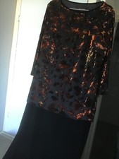 vintage st michael M&S black velvet,bronze leaf pattern dress size 16