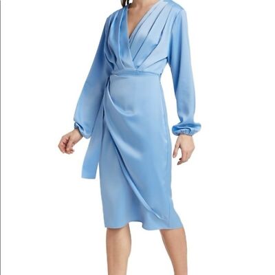Wayf Long Sleeve Midi Wrap Women's Dress Sky Blue : SM