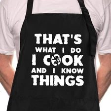 Rosoz Funny BBQ Black Chef Aprons for Men, I Cook and I Know Things... 