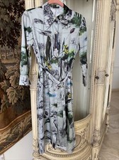 Zara Satin dress midi Blue nature printed SZ S belted Gold Buttons pristine