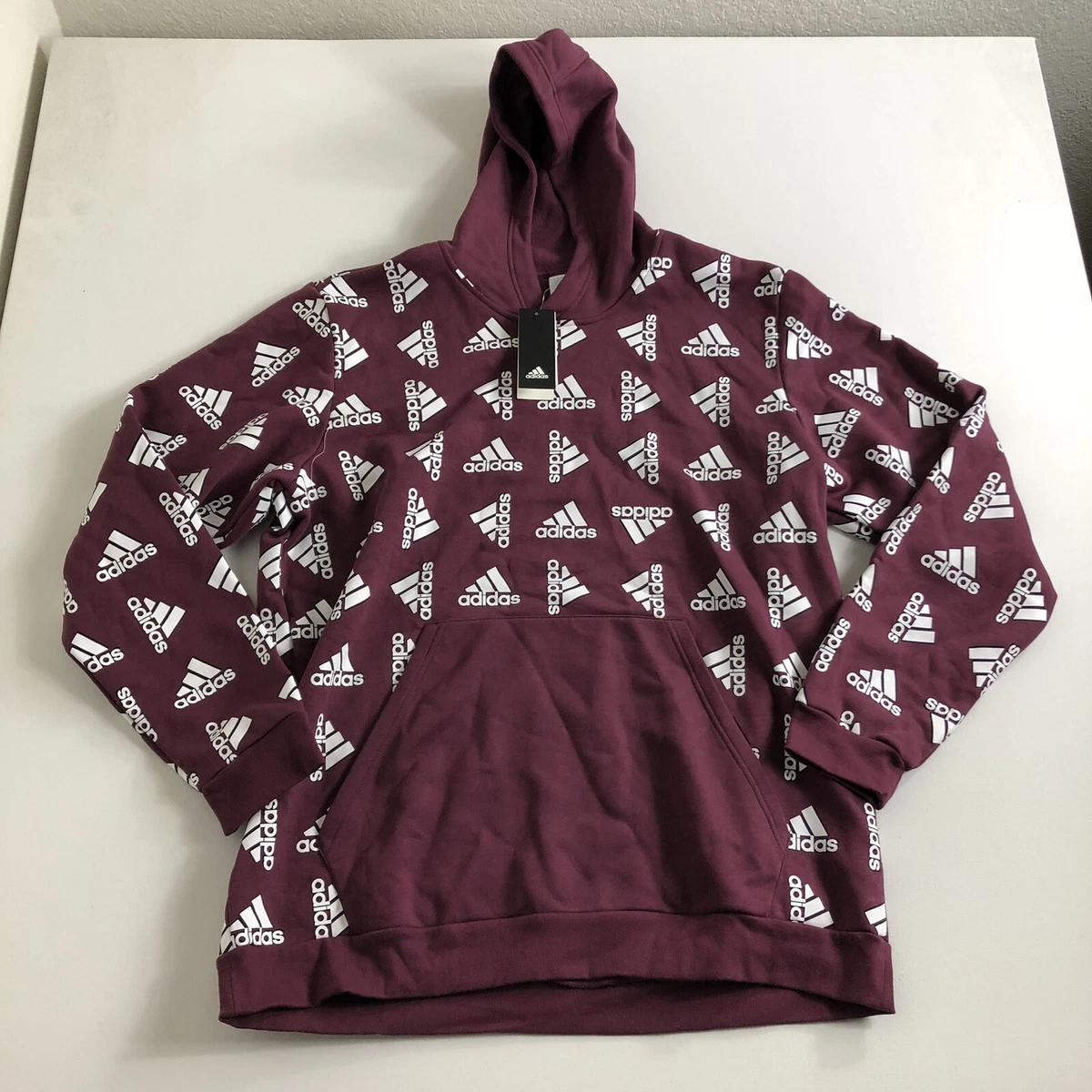 depositar tenaz Caracterizar Adidas All Over Print Fleece Hoodie Mens Casual H57077 HOODED SWEATSHIRT  MAROON | eBay