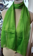 Vintage Italy Long Sheer Scarf Wrapable Solid Kelly Green Spring 100% Polyester