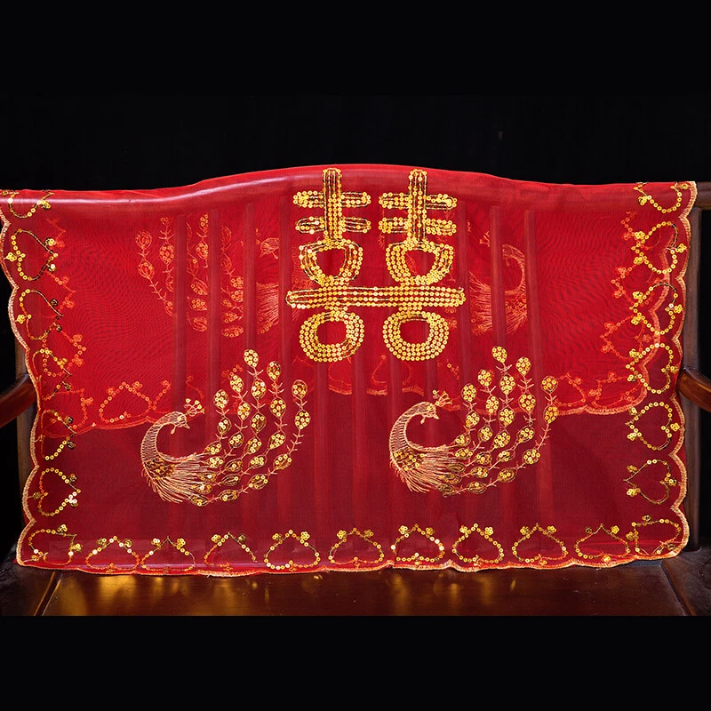 Chinesische Rote Braut Schleier Glitzer Pailletten Stickerei Spitze Kopf Stütze - Bild 3 von 4