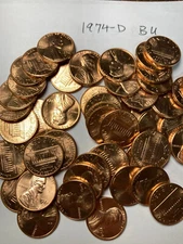 1974 -D "BU"  LINCOLN MEMORIAL CENT PENNY ROLL  50 COINS