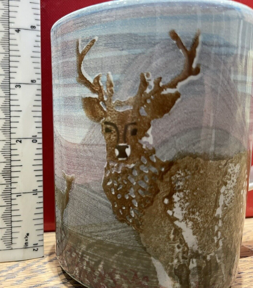 The Tain Pottery Scotland Mug decorated With Stag & Deer in a Highland