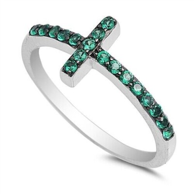 Sideways Cross Ring Genuine Sterling Silver 925 Rhodium Plated 9 mm ...