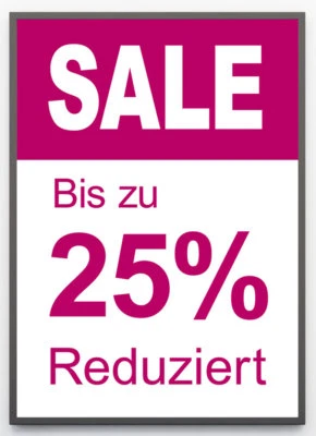 RITTER MEDIENDESIGN Werbung % SALE Plakat Kundenstopper Schaufenster Reduziert Poster 130g Papier