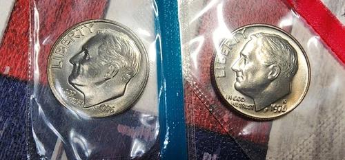 1976 P+D UNCIRCULATED ROOSEVELT DIMES- IN MINT CELLO  **FREE SHIPPING**