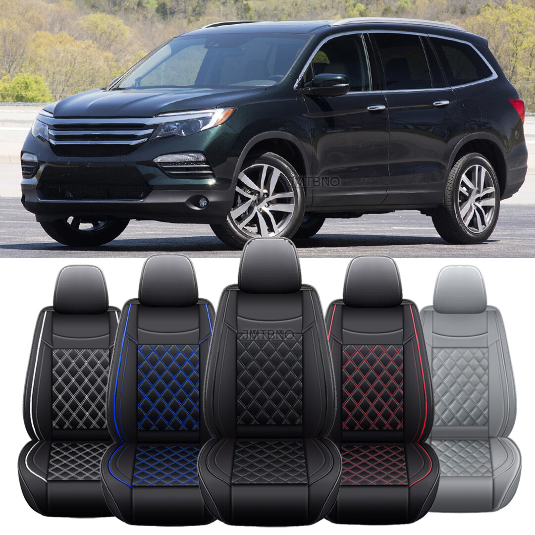 Car Seat Cover Luxury PU Leather 5-Seat Full Set Protector For Honda Pilot 03-23-image