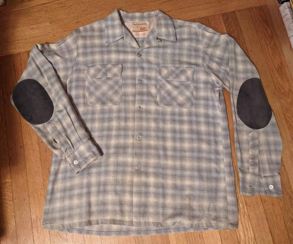 VinTagE 1950's LEVI WOOL PLAID SHIRT XL Green Yellow Gray - Image 2 of 4