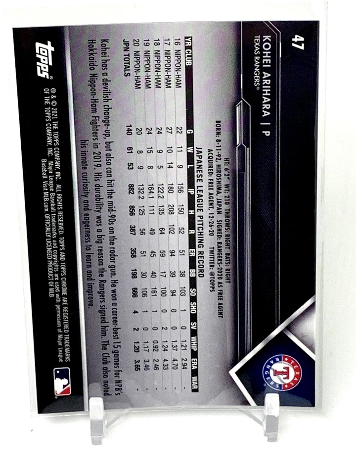 2021 Topps Chrome Black Kohei Arihara RC Texas Rangers Rookie - Image 2 of 2