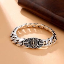 Real Heavy 925 Sterling Silver Mens Diamond Cut Cuban Link Chain Bracelet -14mm