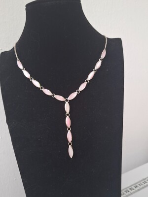 Vintage Necklace Choker Silver 925 With Pink Shimmering Mother Of Pearl Approx 42cm