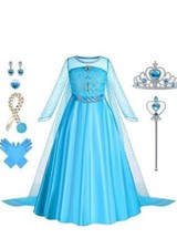 Snow Queen Long Sleeve Princess Elsa Frozen Costume Halloween Party Girls