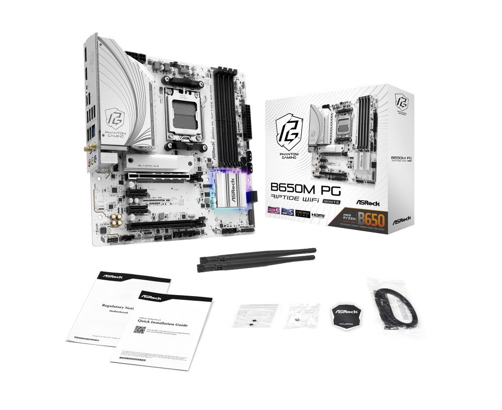 ASRock B650M PG RIPTIDE WIFI White AM5 Micro-ATX Motherboard, DDR5