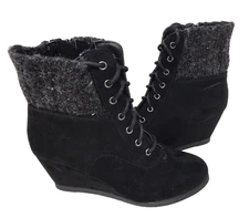 SO Women's Backpack Lace Up/Zip Comfort Wedge Ankle Boots Black Size:7.5 195N