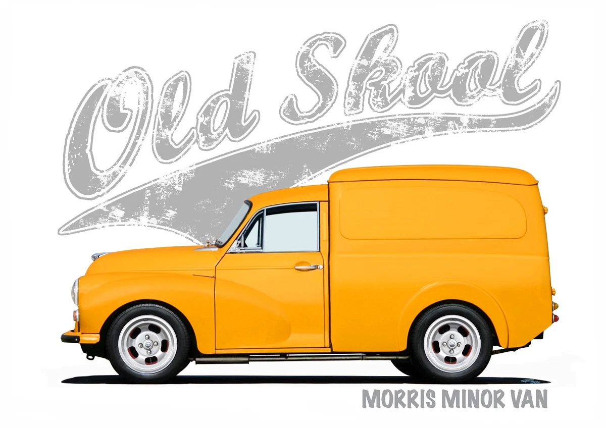 MORRIS MINOR VAN t shirt. OLD SKOOL. CLASSIC CAR. MODIFIED. COMMERCIAL. BRITISH