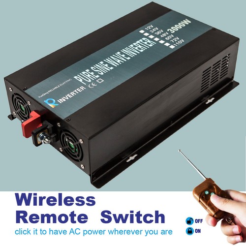 Pure Sine Wave Inverter 48V to 120V Car Camp Remote Control 3000W Power Converte