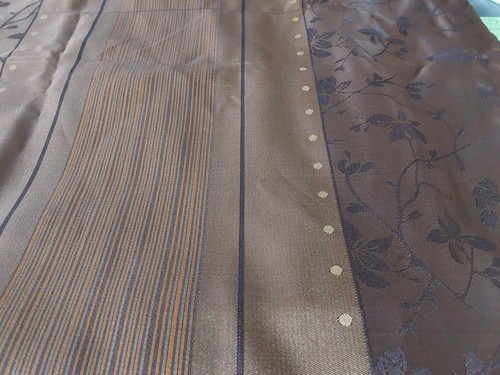 Valance Brown Gold Striped Flower VInes Curtains Window Decor Set 2 54x18 - Picture 2 of 5