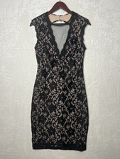 Betsy & Adam Lace Dress Size 12-14 Black Nude Bodycon Open Back Occasion Evening