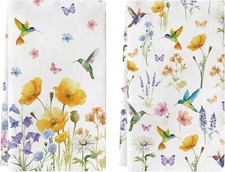 Spring Kitchen Towels Sets, Hummingbird Towels, Medium, Floral Bird-1