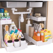 2-Tier Under Sink Organizer and Storage 2 Pack Sliding L-shape Under Bathroom Ki