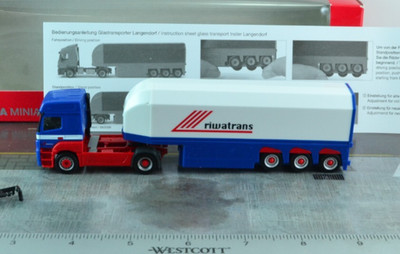Herpa Mercedes Benz TITAN RIWATRANS Glass Transport Tractor Trailer Truck 1:87 
