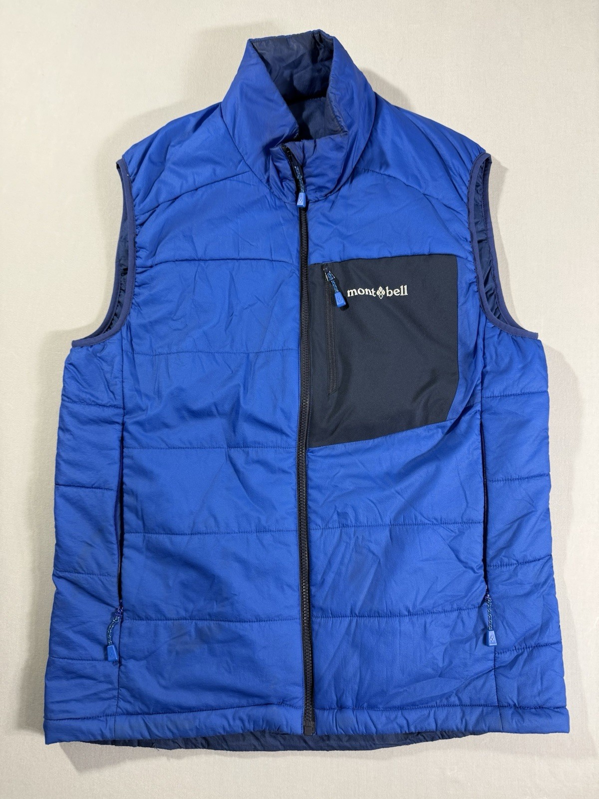 Montbell Reversible Vest Men’s M Blue Puffer Skiing Snowboarding Lightweight