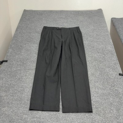 Unbranded Dress Pants Mens 38 Black Wool Blend Pinstripe Pleated Classic Office