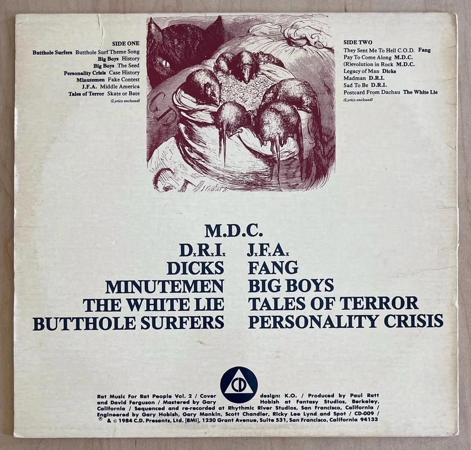 RAT MUSIC FOR RAT PEOPLE Vol. 2 (1984) Vinyl LP Punk Hardcore Dicks DRI JFA Fang - Image 2 of 4