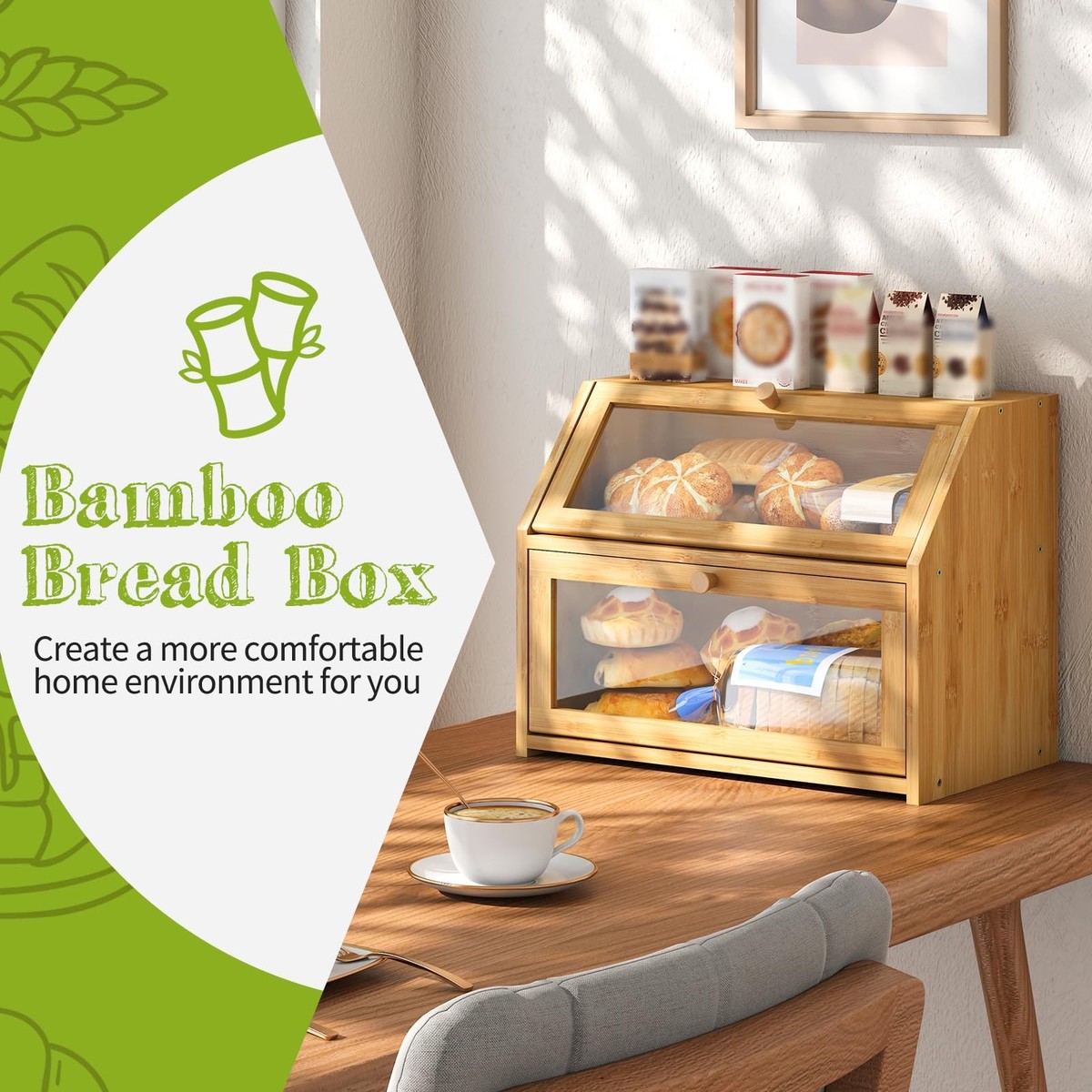 BMOSU Farmhouse Bread Box for Kitchen Countertop Bread Box Double