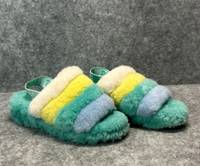 UGG Fluff Yeah Slide Sandal Sling Slipper Rainbow Stripes Womens 8