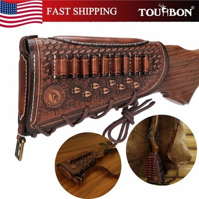 TOURBON Vintage Leather Buttstock Cover Rifle Recoil Pad Cheek Rest Riser in US