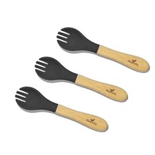 Avanchy Baby Fork Set, Bamboo and Silicone Spork Utensils, 3Pack Black 