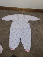 Vtg Rare Baby 18 month 90s Overalls Romper Pastel Floral Outfit