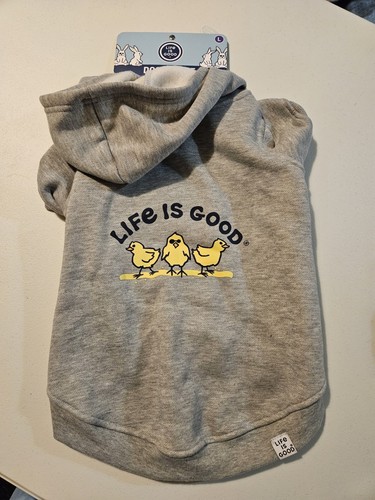 Life Is Good Gray Fleece With Chick's Dog Hoodie Size Large Brand New
