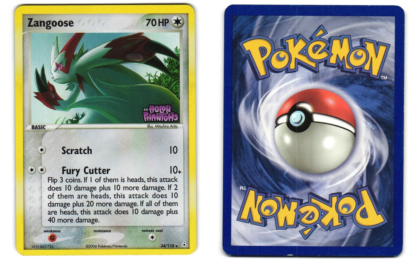 ZANGOOSE 34/110 RARE HOLON PHANTOMS REVERSE HOLO LP 2006 POKEMON