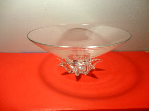 Steuben Signed Donald Pollard Peony Clear Crystal Centerpiece Bowl (6 by 13")