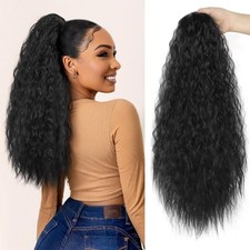 AISI BEAUTY Long Curly Drawstring Ponytail for Women 22 inch Clip in Wavy Nat...
