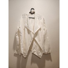 NWOT FLAX Linen Open Front Jacket M Made in Lithuania White Draped Layer